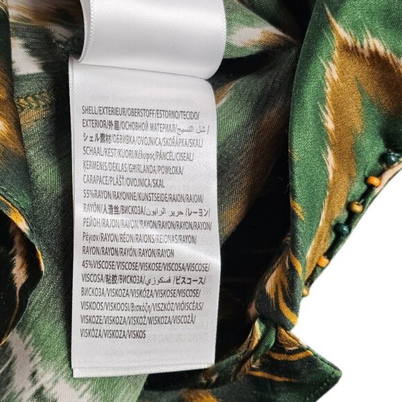 Farm Rio Pineapple Ikat Asymmetric Hem Wrap Dress, Beaded, V-Neck, Tie, Size S - Picture 6 of 12